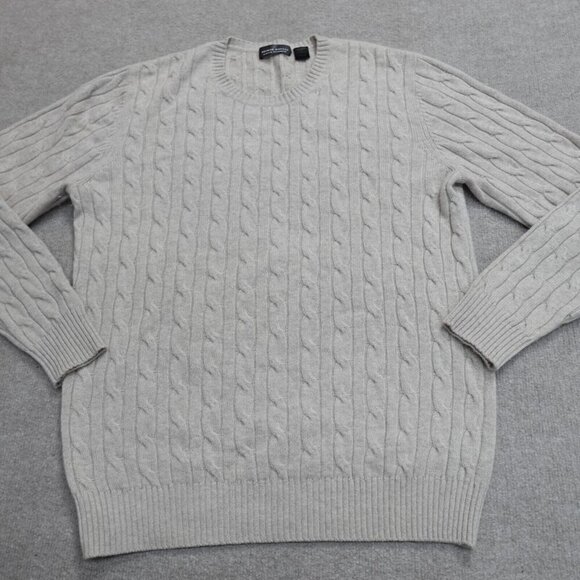 Neiman Marcus Mens Sweater XL Beige 100% Cashmere Pullover Cable Knit Fisherman - Picture 1 of 8